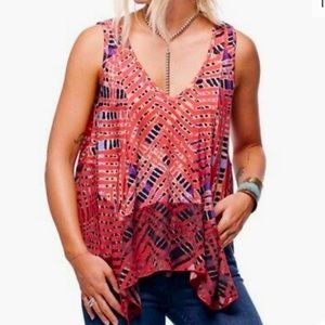 Free People Coral Multi-Pattern Sleeveless V-Neck Top